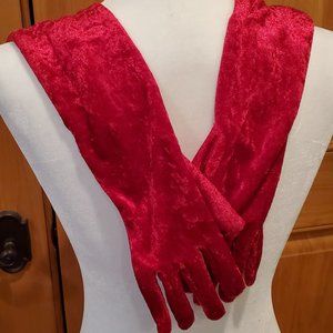 Long Red Velvet Gloves